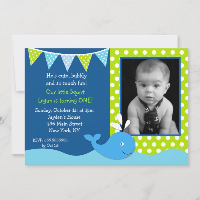 Whale Photo Birthday Party Invitations (Front)