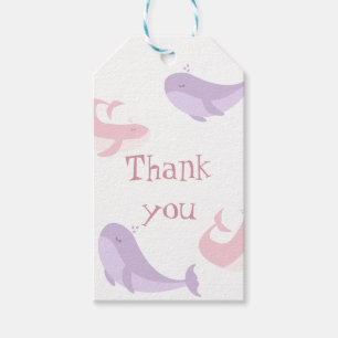  Whale Pink Lilac Pastel Ocean Fish Birthday Party Gift Tags