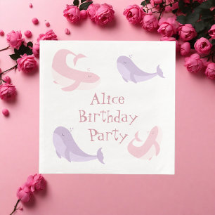  Whale Pink Lilac Pastel Ocean Fish Birthday Party Napkin