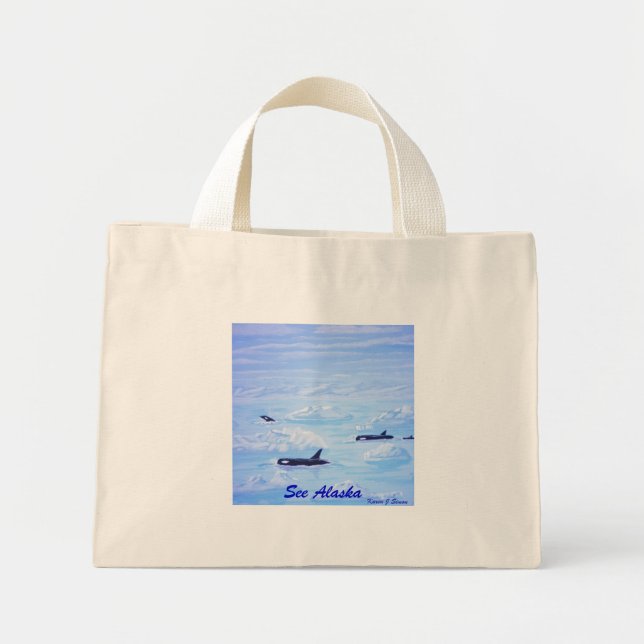 Whale Pod in Ice Floe Mini Tote Bag (Front)