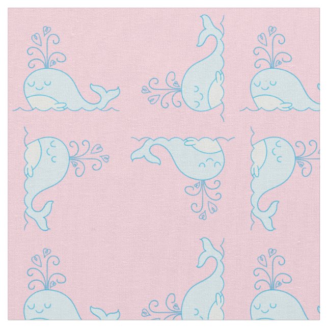 Whale Print Fabric Pink (Close Up)