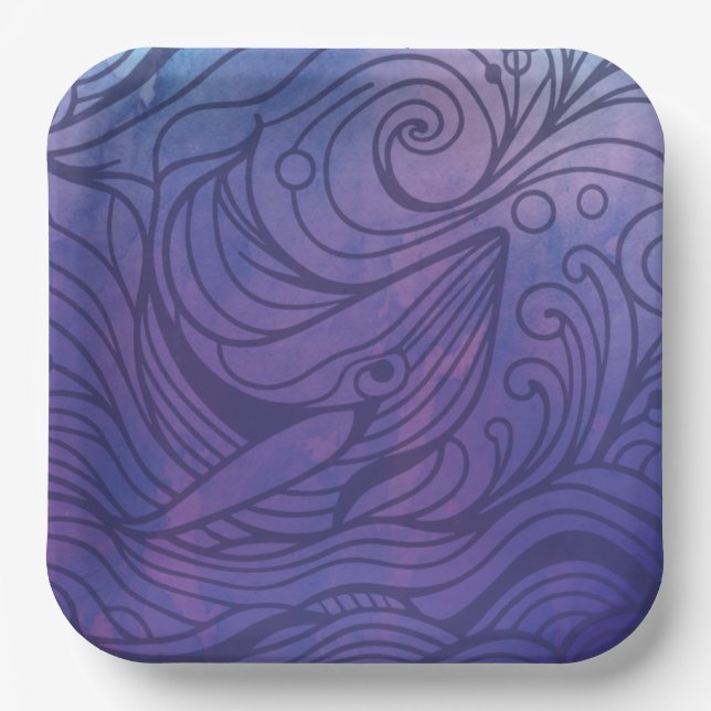 Whale - Purple Paper Plate (Front)