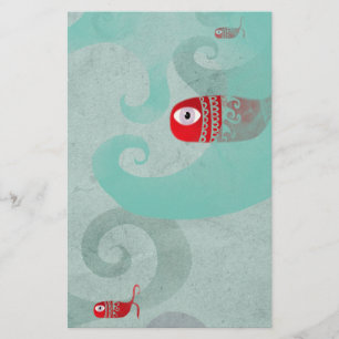 Whale red elegance sea waves embossed finish stationery