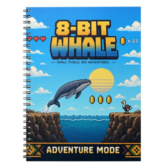 Whale, Retro 8-Bit Pixel Art Notebook (Front)