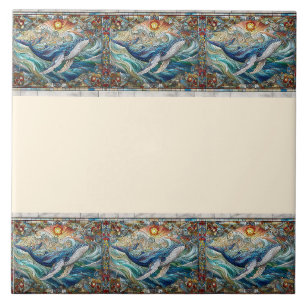 Whale`s Delight A Stained Glass Ocean Tale border Tile