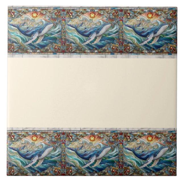 Whale`s Delight A Stained Glass Ocean Tale border Tile (Front)
