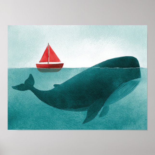Whale & Sailboat – Minimal Ocean Art Poster (Front)