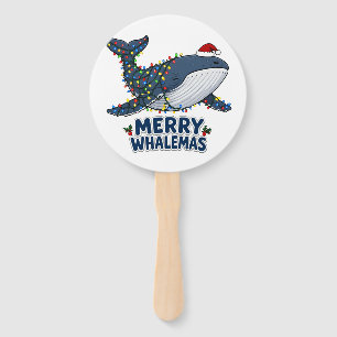 Whale Santa Hat Christmas Lights Merry Whalemas Hand Fan