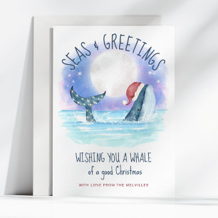Whale Santa Sea Moon & Stars Christmas Holiday Card