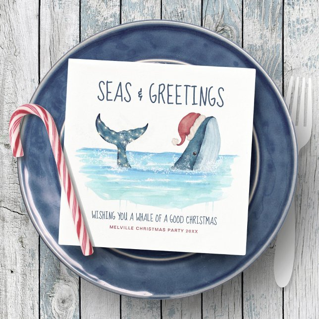 Whale Santa Sea Nautical Watercolor Christmas Napkin (Creator Uploaded)