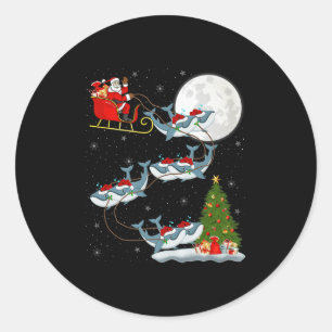 Whale Santa Sleigh Flying Funny Magical Christmas  Classic Round Sticker