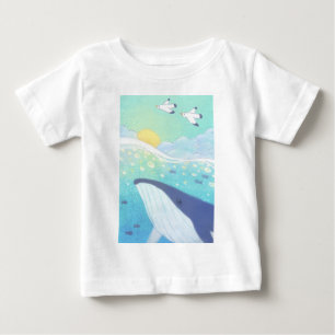 Whale, Seagulls & Summer Ocean Illustration Baby T-Shirt