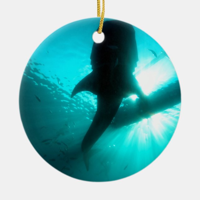 Whale shark silhouette ceramic tree decoration (Front)
