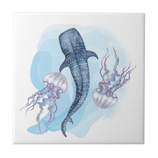 Whale Shark. Watercolor Tile (Front)