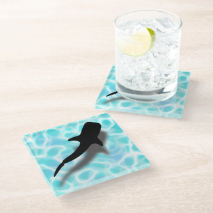 Whale Shark with Shadow Tropical Beach  Glass Coaster