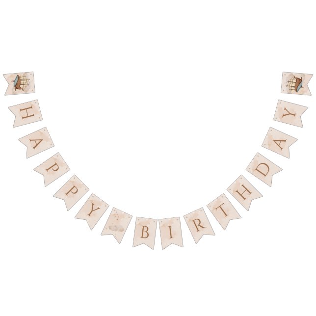 Whale Ship Pastel Gender-Neutral Birthday Bunting (All)