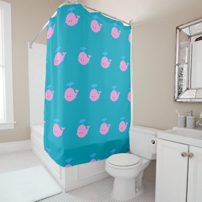 Whale Shower Curtain, Ocean Theme Bathroom  Curtain (In Situ)