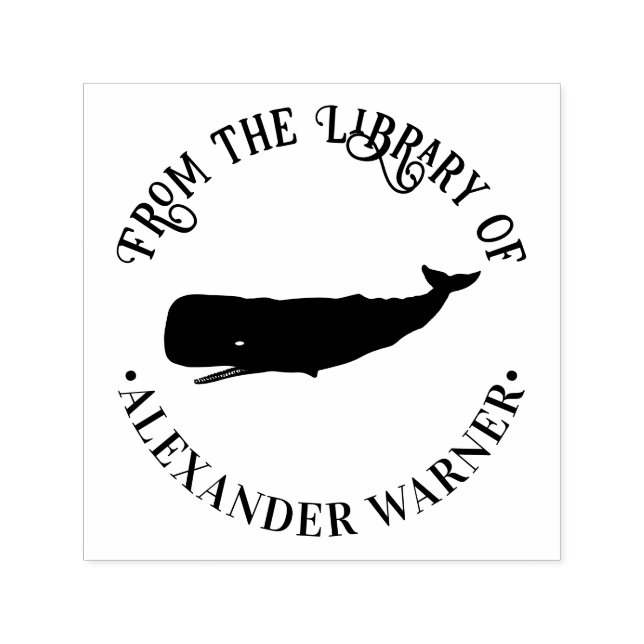 Whale Silhouette Nautical Theme Library Book Name Self-inking Stamp (Design)