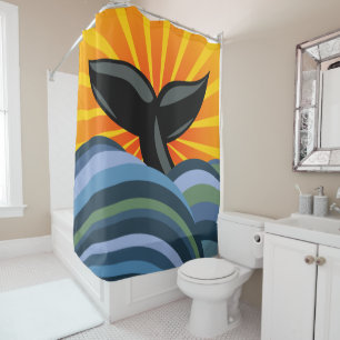 Whale Tail and Waves Shower Curtain