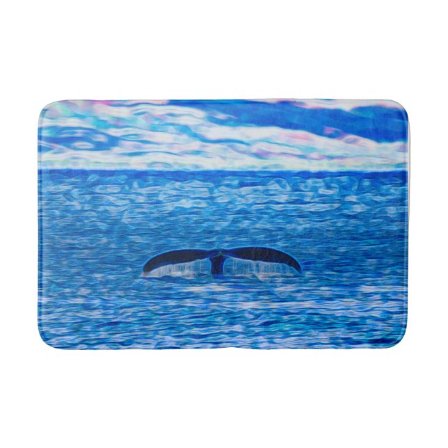 Whale Tail Deep Blue Ocean Bath Mat (Front)