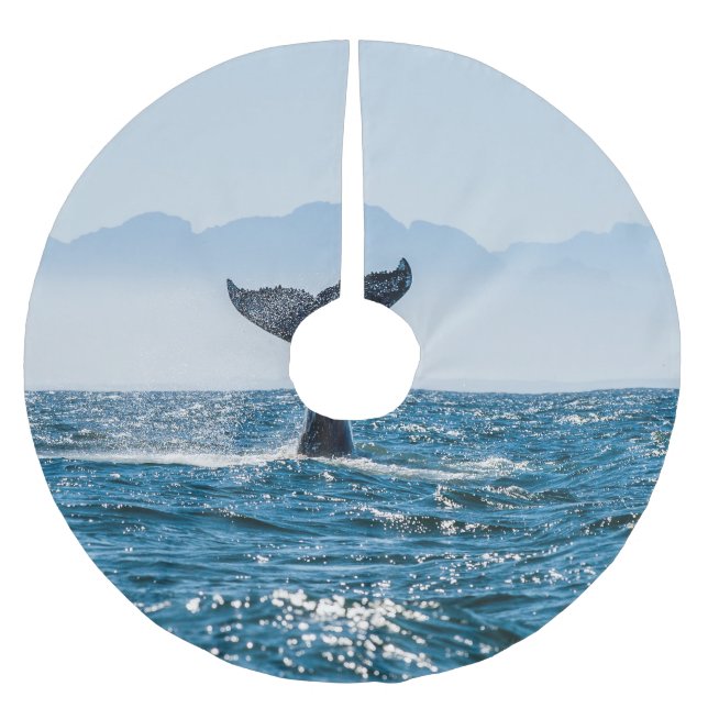 Whale Tail Seascape: Dramatic Water. Brushed Polyester Tree Skirt (Front)