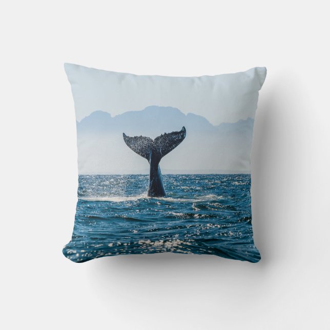 Whale Tail Seascape: Dramatic Water. Cushion (Front)