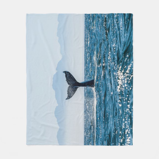 Whale Tail Seascape: Dramatic Water. Fleece Blanket (Front)