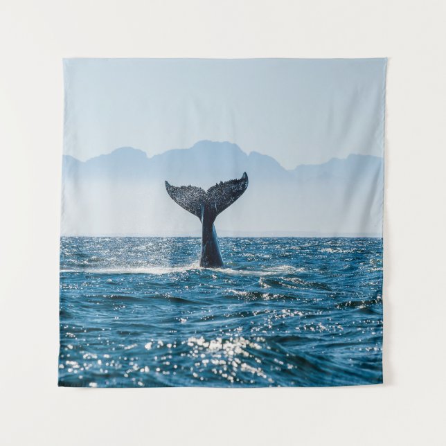 Whale Tail Seascape: Dramatic Water. Tapestry (Front)