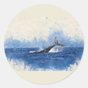 Whale Tail Water  Animal Art Classic Round Sticker
