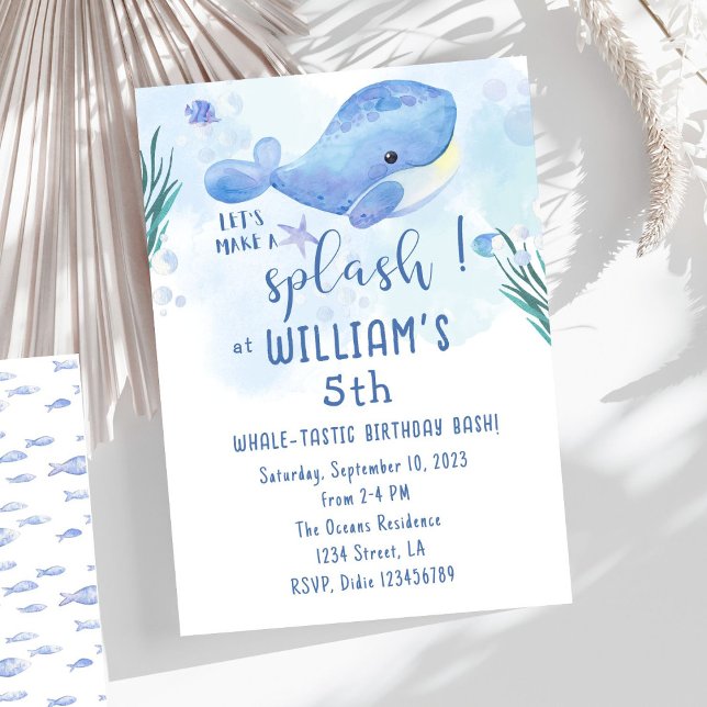 Whale Tastic Blue Birthday Invitation (Creator Uploaded)