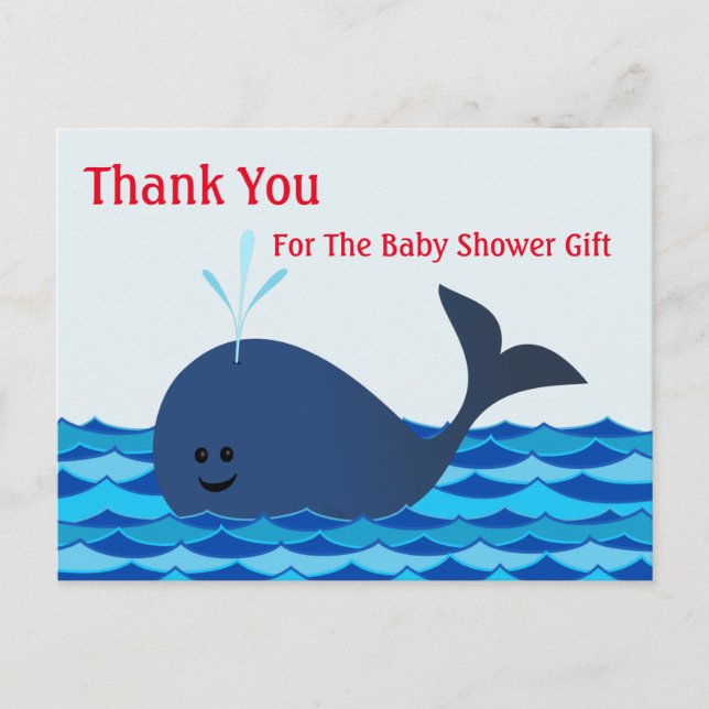 Whale, Thank You Baby Shower Postcard (Front)