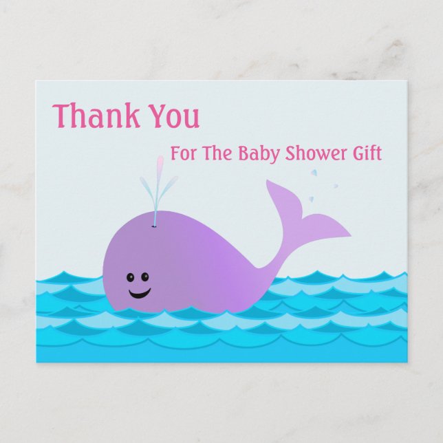 Whale, Thank You Girl Baby Shower Postcard (Front)