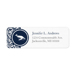 Whale Theme Navy Damask Address Labels