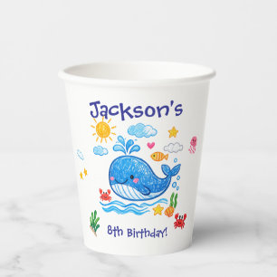 Whale Theme Summer Kids Birthday Party Paper Cups