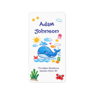 Whale Theme Summer Kids Birthday Return Label