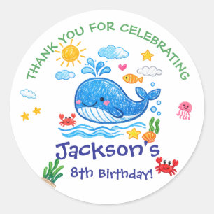 Whale Theme Summer Kids Birthday Thank you  Classic Round Sticker