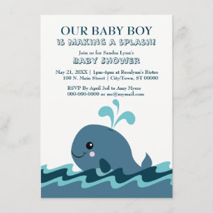 Whale themed Blue Baby Shower Invites