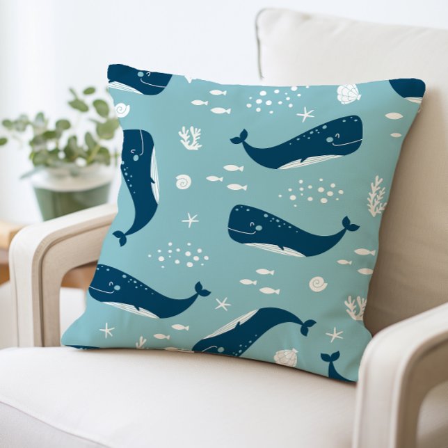 Whale Throw Pillow, Ocean Theme  Cushion (Creator Uploaded)