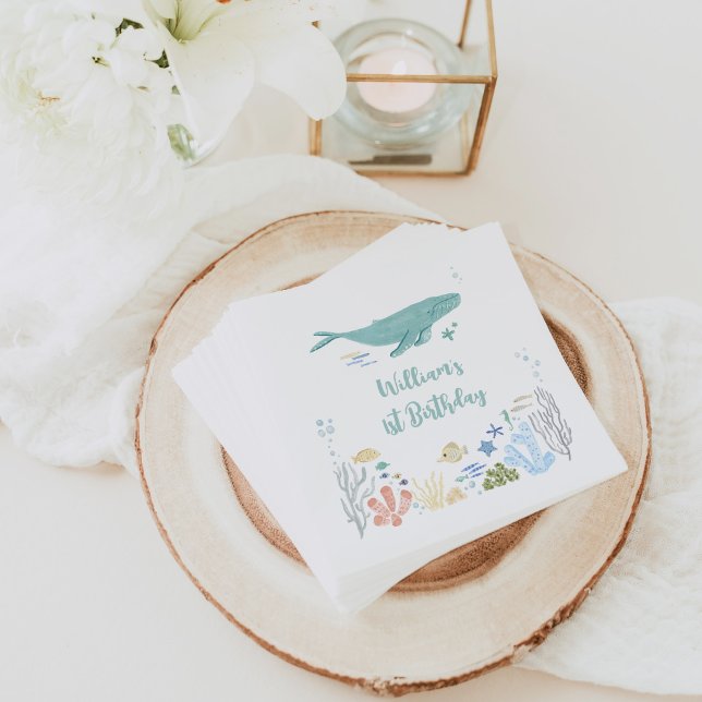 Whale Under The Sea 1st Birthday Napkin (Creator Uploaded)