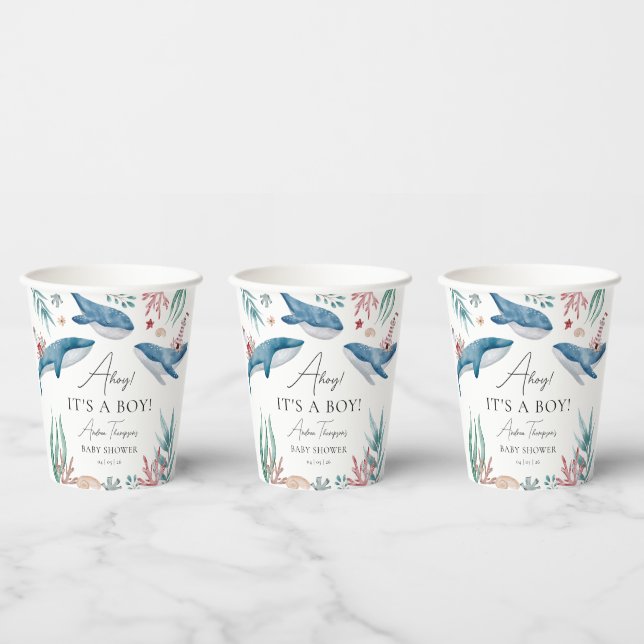 Whale Under the Sea Ahoy It's a Boy Baby Shower Paper Cups (Multi)