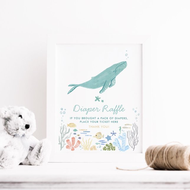 Whale Under The Sea Baby Shower Diaper Raffle Sign (Creator Uploaded)