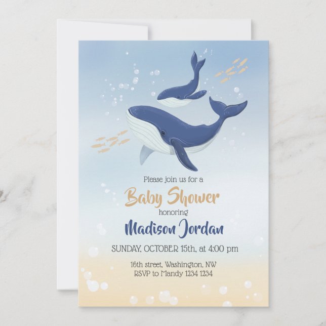 Whale Under the Sea Baby Shower Invitation (Front)