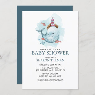 Whale Under the Sea Boy Baby Shower Invitation