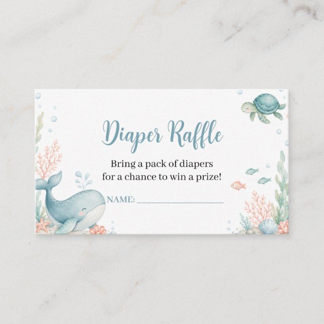 Whale Under the Sea Diaper Raffle Enclosure Card (Front)