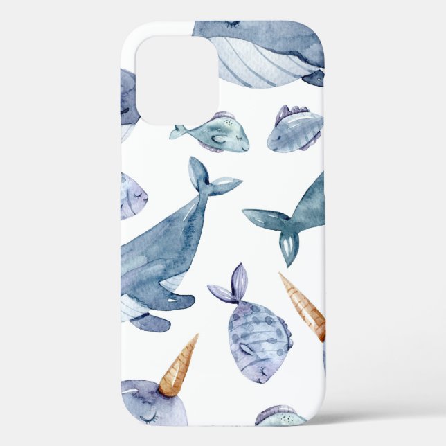 Whale Unicorns in Ocean Pattern Case-Mate iPhone Case (Back)