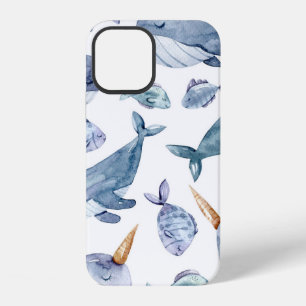 Whale Unicorns in Ocean Pattern iPhone 12 Case