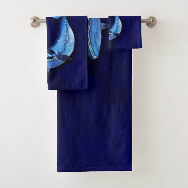 Whale Vertical Motion scene to down in ocean depth Bath Towel Set (Insitu)