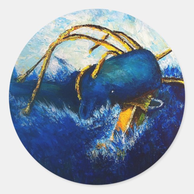 Whale Vs Colossal Squid Seascape Painting Classic Round Sticker (Front)