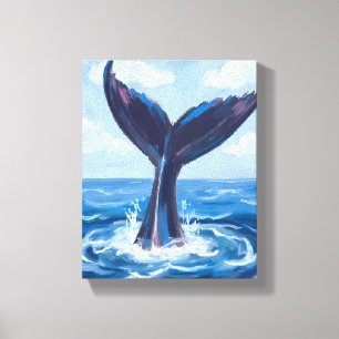 Whale Watching Blue Ocean Watercolor Canvas Print