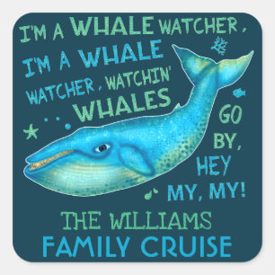 Whale Watching Family Vacation Cruise Personalised Square Sticker
